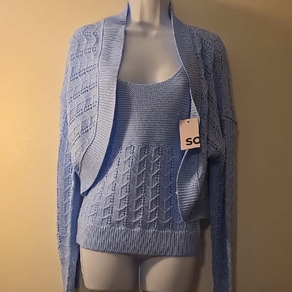 SO Women's Sky Blue Cardigan Sweater Set